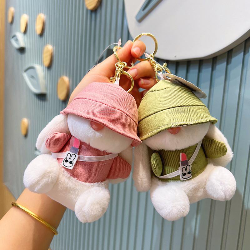 Cute Plush Rabbit Hat Keychain Wholesale Bag Pendant Doll Mini Claw Machine Doll