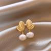 100% Natural Freshwater Pearl 14K Gold Filled Trendy Plant Leaf Design Ladies Tassels Stud Earrings  For Women Gifts