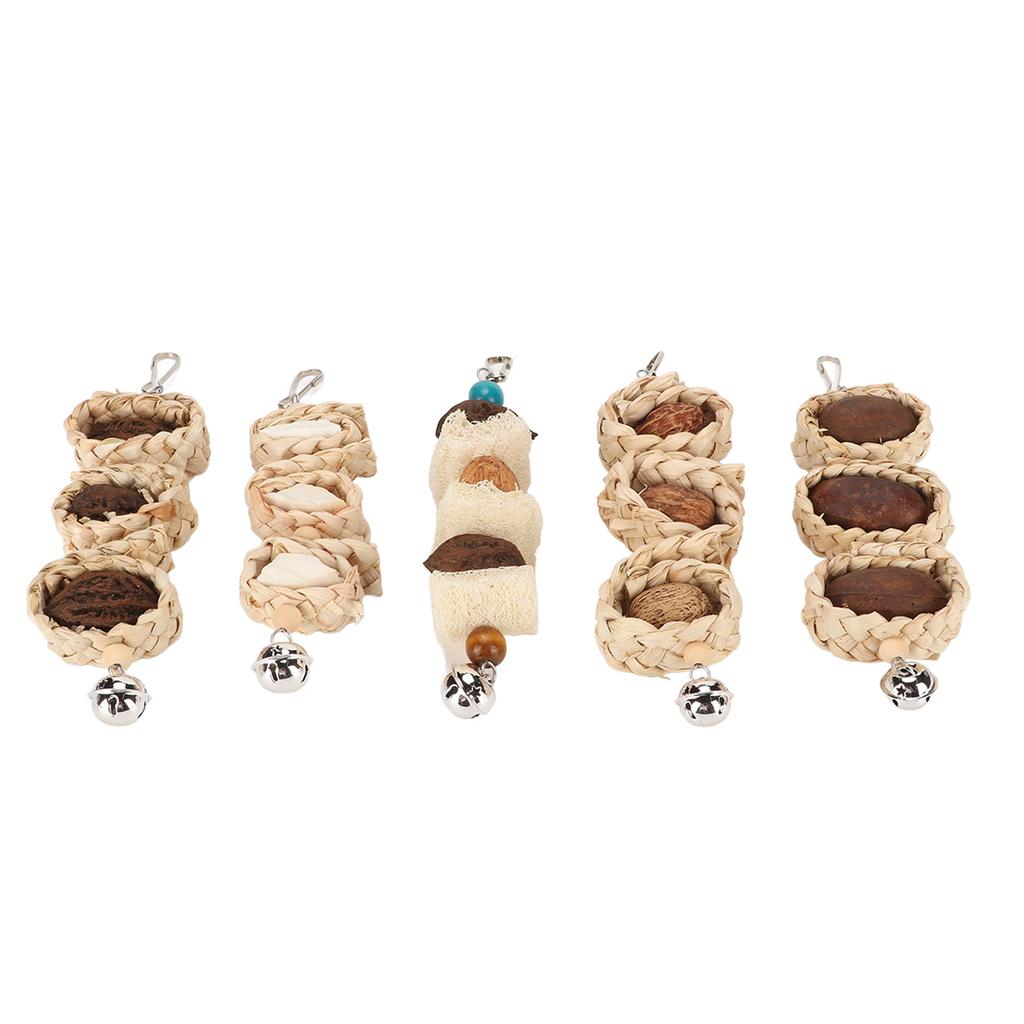 5PCS Parrot Cuttlebone Chew Toy Bite Resistant Corn Leaf Nuts Bird Chewing Toys with Bell for