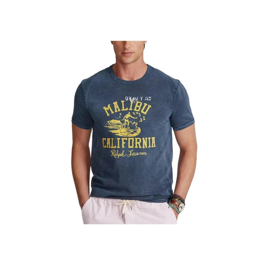Polo Ralph Lauren SS24 Letter Pattern Printed Crew Neck Short Sleeve T-Shirt Men Tops Blue 710842446-004