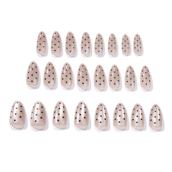 24Pcs Black Polka Dots Nails Long Press on Almond