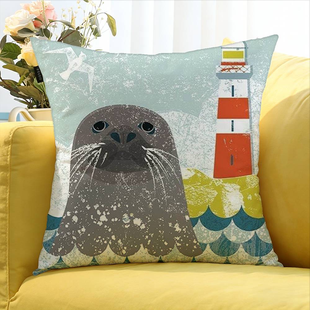 Cute Seal Sea Various Sizes Square Pillow Case For Car Home Bedchamber Decor