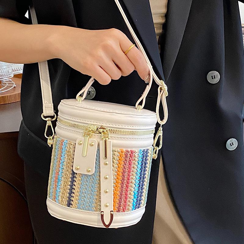 2025 summer new bucket casual women's fashion woven bag bag women's bag woven temperament messenger bag