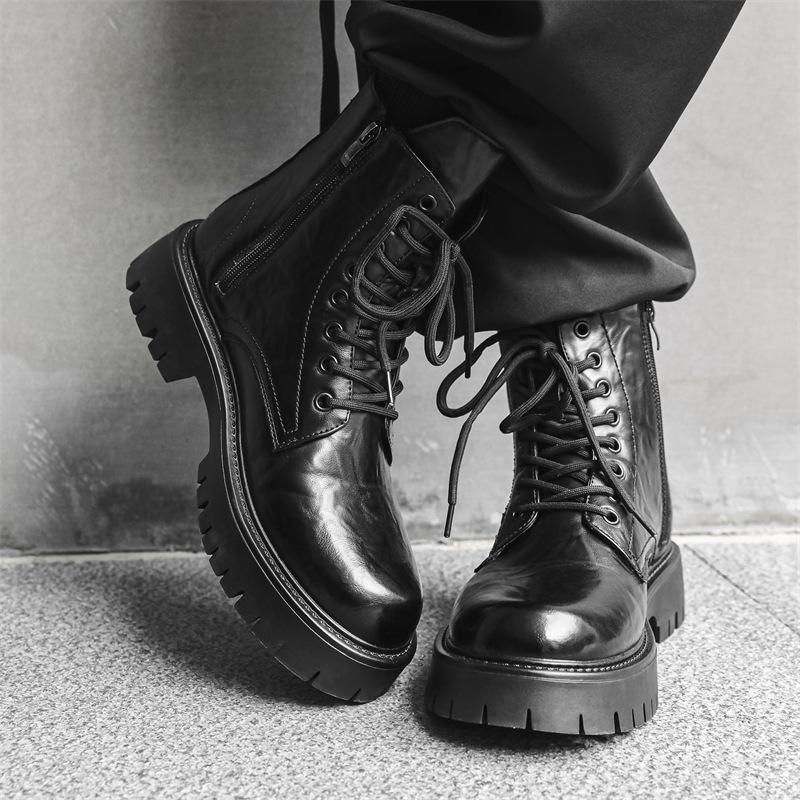 British Style Men Casual Party Nightclub Platform Boots Black Brown Genuine Leather Shoes Cowboy Autumn Winter Boot High Botas