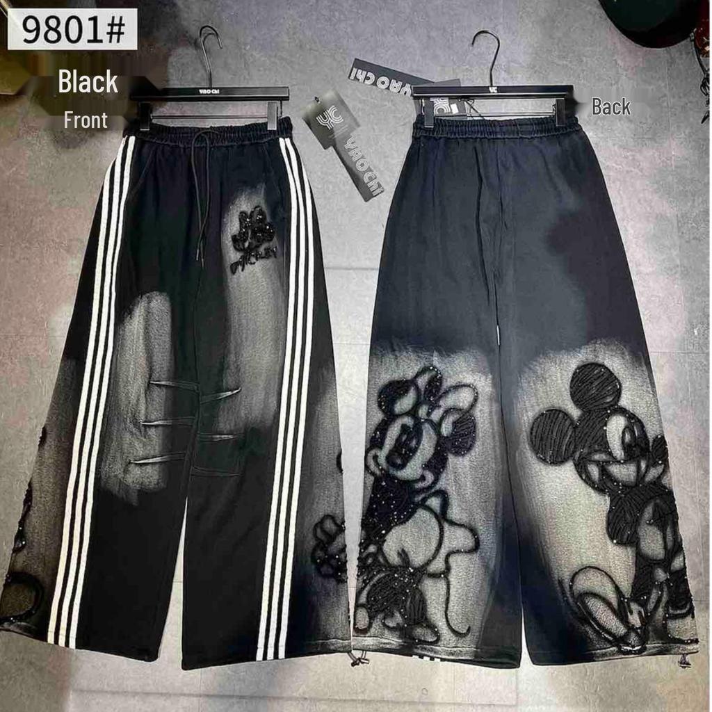 Retro Mickey Print High-Waist Loose Casual Pants for Women - Spring/Summer Collection, Plus Size Available
