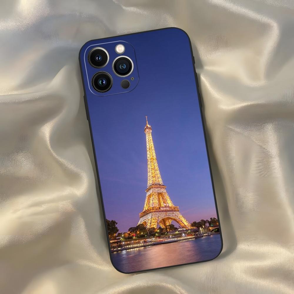 France Paris Eiffel Tower Phone Case for Iphone 16 15 14 13 12 11 Pro Max Xr X Xs Mini 8 Plus SE 2022 Black Soft Silicone Cover