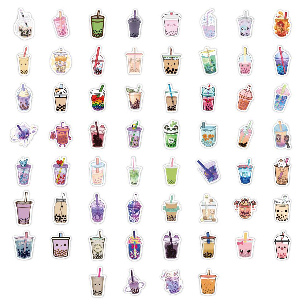 60pcs Waterproof Pearl Milk Tea Graffiti Stickers for Suitcases, Teacups, Vases, and Notebooks