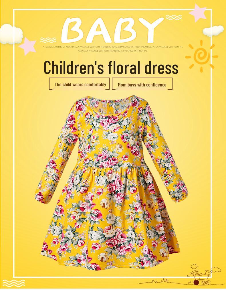 Spring/Autumn Floral Cotton Long-Sleeve Princess Dress for Girls