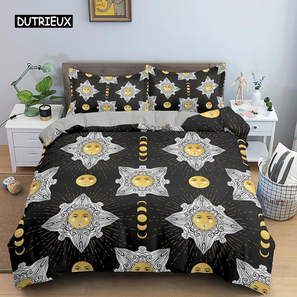 Sun and Moon Duvet Cover Set Tarot Pattern Bedding Set King Size for Bedroom Microfiber Comforter Cover Set for Kids Adults Gift