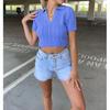 T-shirt tinta unita a maniche corte slim lavorata a maglia moda donna estiva