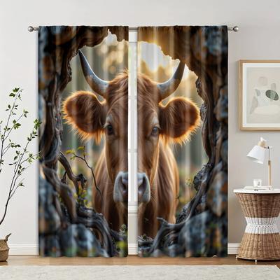 2 Pcs, Filtering Curtains (excluding Rods, Non-movable, Without Batteries) Cow for Use In Bedrooms and Living Rooms