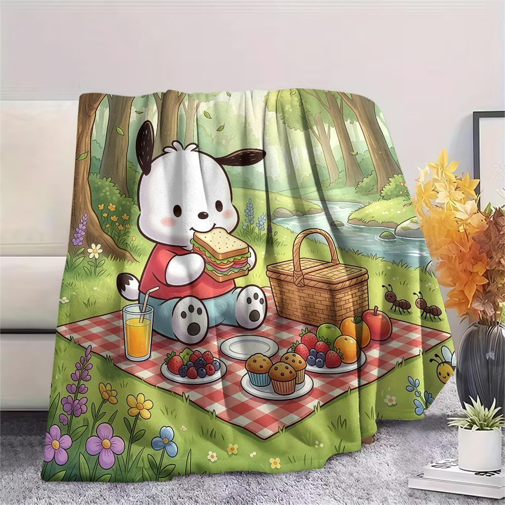 1PC Pochacco Print Flannel Blanket, High quality All Seasons, Home Decor, Warmth and Comfort, Perfect for Christmas Gifts