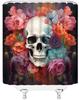Sugar Skull Shower Curtain Gothic Halloween Watercolor Vintage Floral Spooky Skeleton Skull Horror Fabric Bathroom Decor Set
