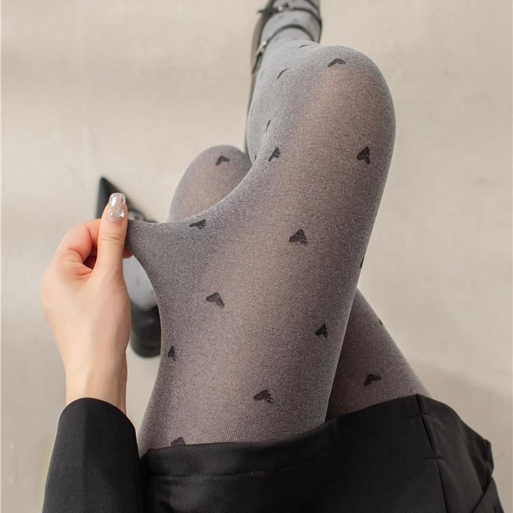 Retro Graue Gepunktete Strumpfhosen und Basis-Socken mit Herzmuster für Damen - Herbst/Winter Stil