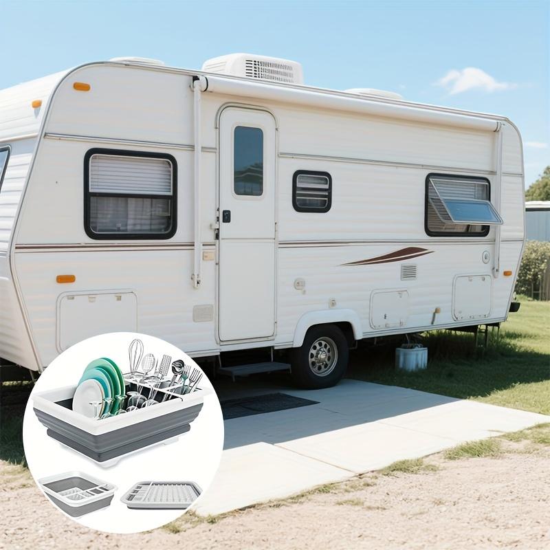 Składany stojak do suszenia naczyń z uchwytem na sztućce, Oszczędzający miejsce składany ociekacz do zlewu do domu, kampera, na kemping 1 szt. Plastikowy stojak na naczynia