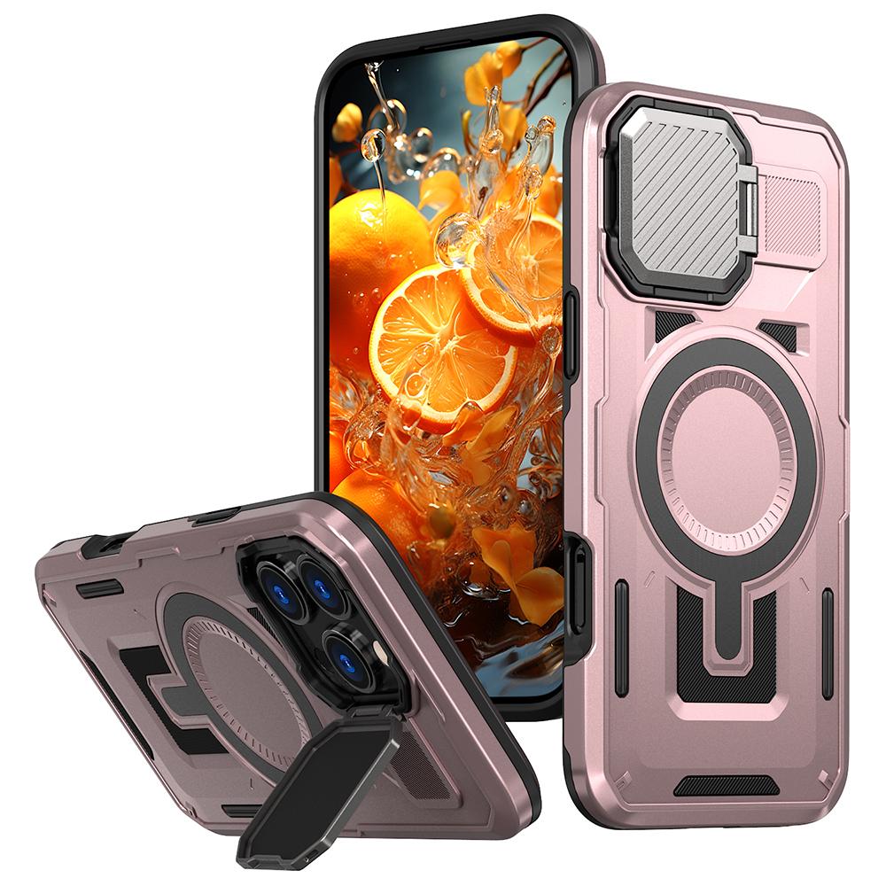 For iPhone 16 Pro Max Case Compatible with MagSafe Lens Lid Kickstand PC+TPU Back Cover