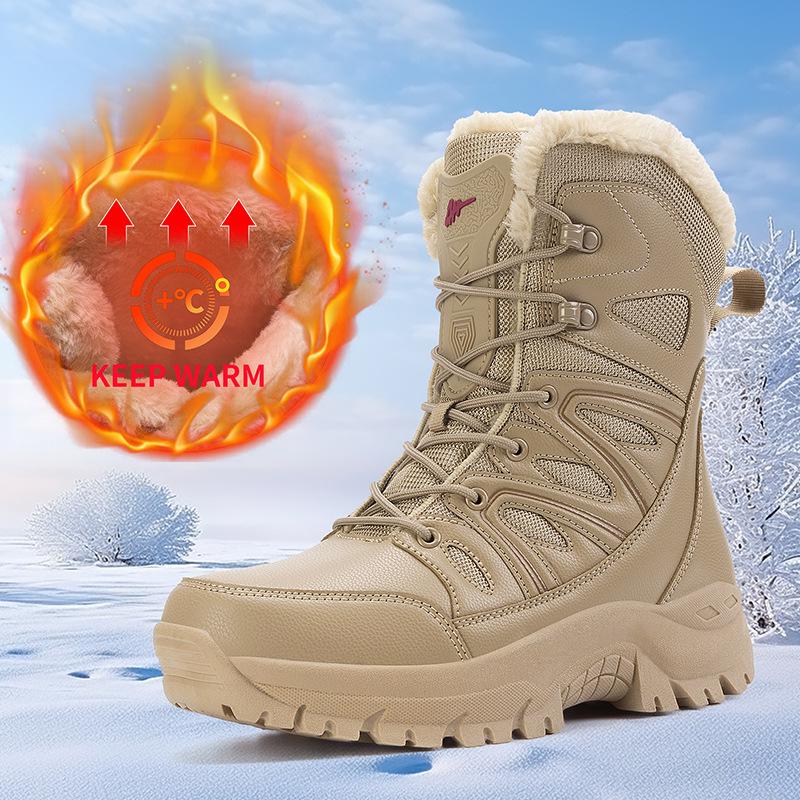 

Men s High-top Waterproof Winter Hiking Boots with Anti-slip Sole and Plush Lining 40 коричневий