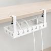 Under-Desk Cable Management Tray in Carbon Steel with Two Edge Clamps and Open Access, Extendable Power Strips Cord Holder for Stored Power