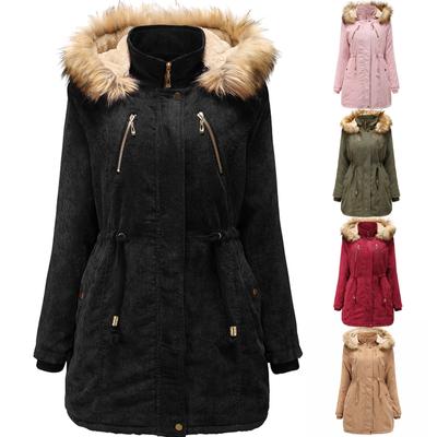 Abrigo de pana de terciopelo con capucha para mujer, abrigo de algodón de invierno para mujer, chaqueta cálida gruesa de longitud media