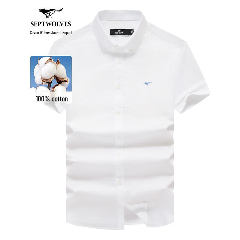 Septwolves Men's Short Sleeve Pure Cotton Casual Shirt