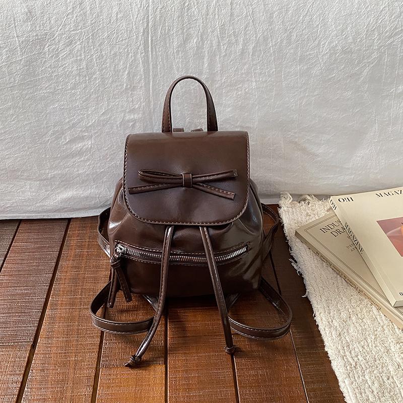 Small Backpack Solid Pu Leather Handbag Tote For Women Casual Fashion Travel Shoulder Bag Lady Phone Purse Anti-theft Backbag