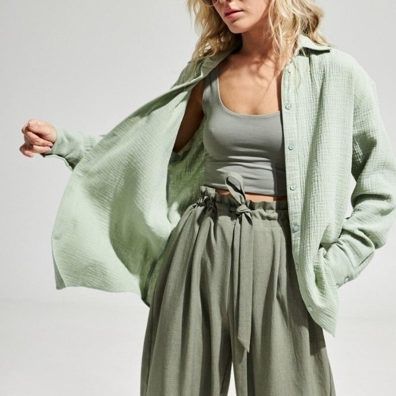 Spring Green Button Up Shirts Korean Fashion Women Cotton Long Sleeve Blouses Office Lady Blouse Summer Basic White Tops 26538