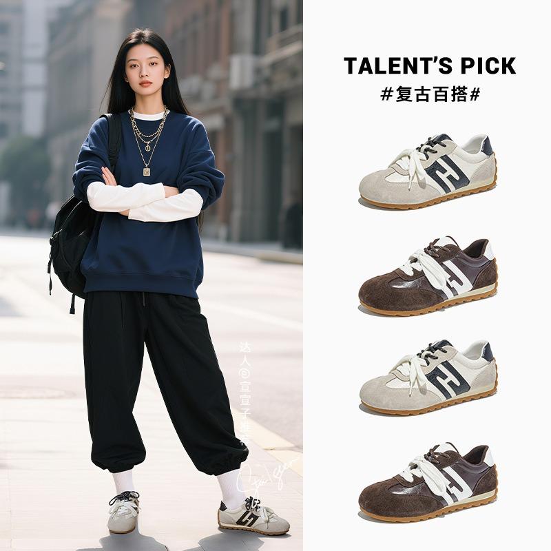 Leather Retro Women's Autumn New Light Casual Versatile Racing Shoes Flat Sports Women's Shoes Tide