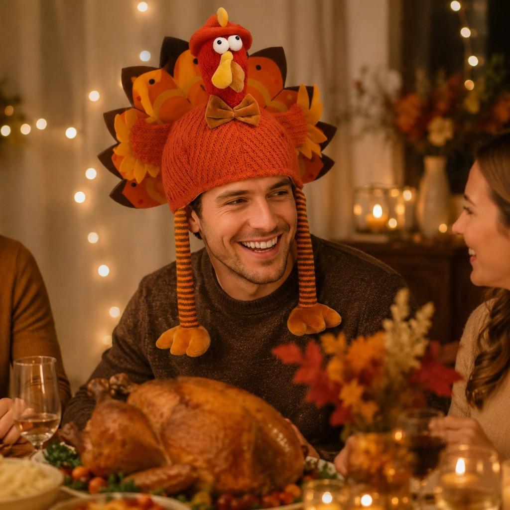 Unisex Turkey Hat for Thanksgiving Halloween Party - Knitted Costume for Men and Women
