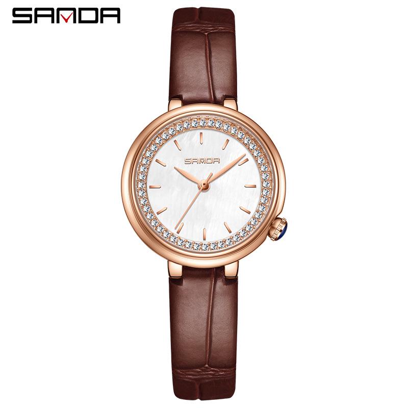 Sanda Women s Retro Rhinestone Quartz Watch - Elegant Green Design