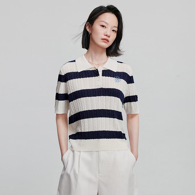 Chuyu Women's Retro Striped Lyocell Polo Knit Top
