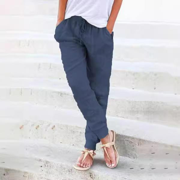 Pantaloni Jogger da Donna a Vita Alta Vestibilità Larga Pantaloni Casual Monocolore Coulisse Lino Cotone Dimagranti Pantaloni Lunghi Quotidiani