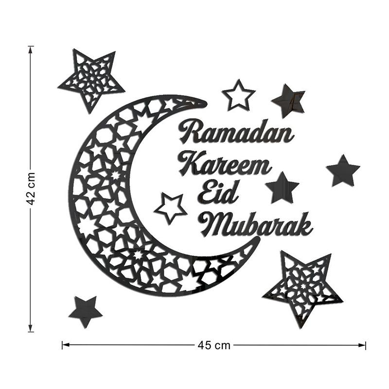 Eid Mubarak Gold Acrylic Wall Sticker Ramadan Kareem Large Mirror Wall Decal for Home Room Decoration 2026 Islamic Muslim Gifts