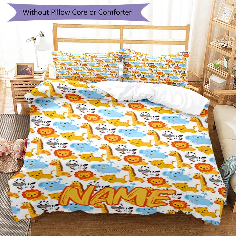 3pcs Custom Name Animals Bedding Set Duvet Cover Closure Includes 1 Duvet Cover & 2 Pillowcases, Soft and Comfortable for All Seasons.