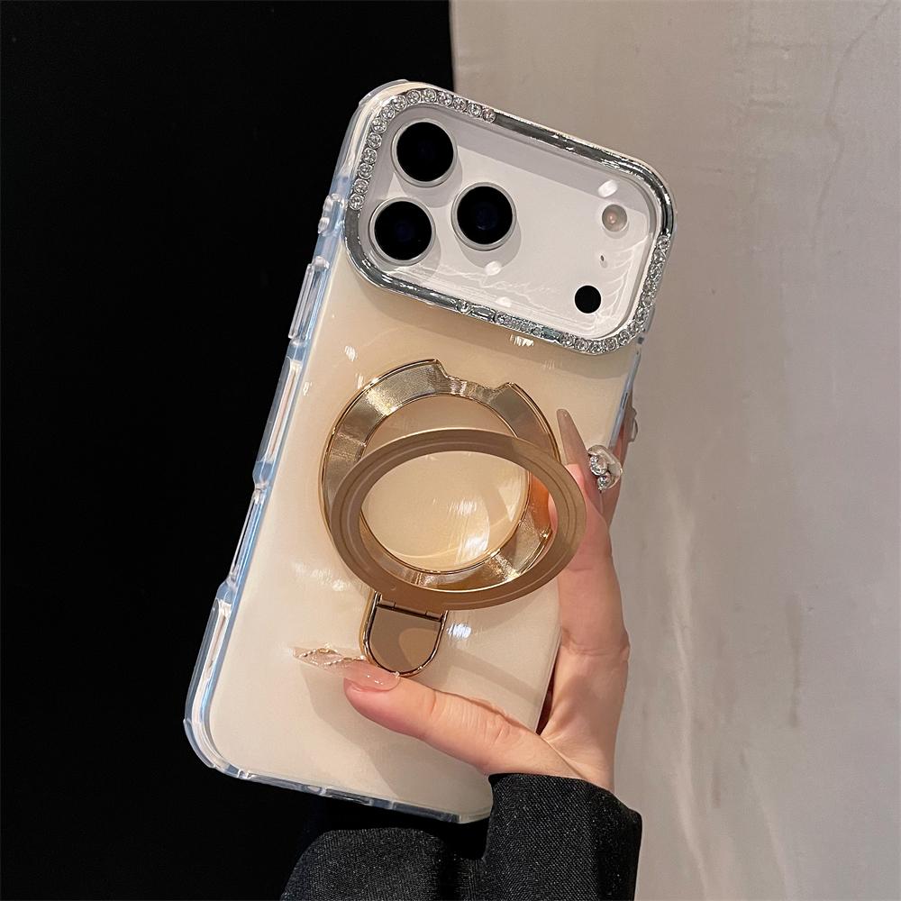 Laser Jelly Candy Magnetic Shockproof Case for iPhone 17 Air 16 15 14 13 Pro Max Bracket Stand Diamond Camera Frame Glossy Cover