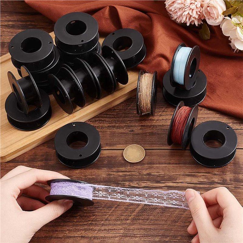 A25F-60Pcs Empty Spools, 2.1X0.7 Inch Plastic Thread Spools Ribbon Spools Black Craft Spools Wire Spool Weaving Bobbins