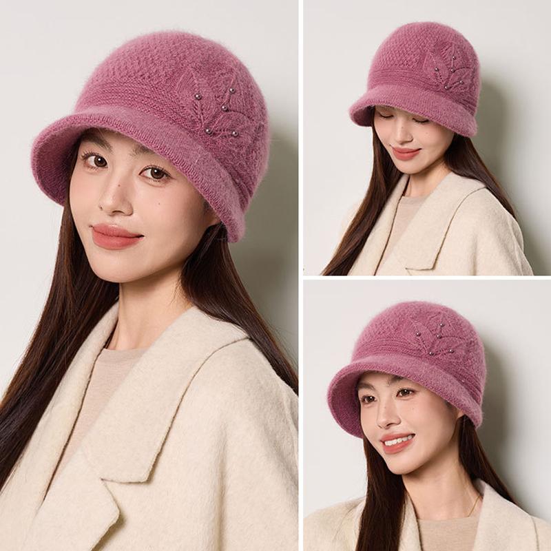 Mother Warm Hat Women's Autumn Winter Rabbit Hair Knitted Hat Middle-Aged and Elderly Thick Ear Protection Fisherman Hat