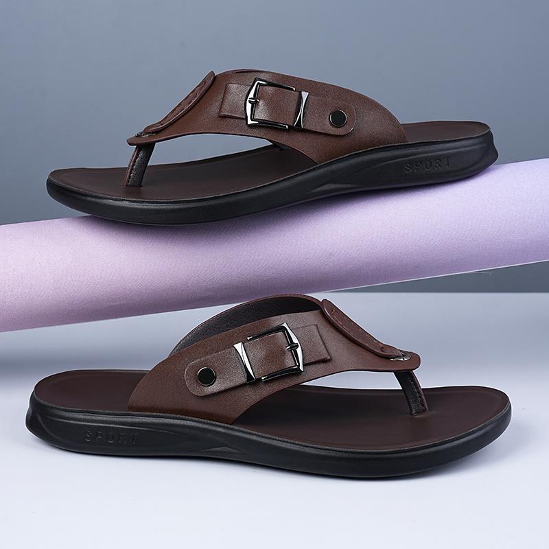 

Men Black Slippers Simple Flats Flip Flops Summer Brown White Open Toe Sandals Outdoor Beach Shoes Plus Size 46 47 48 EU:38 коричневий