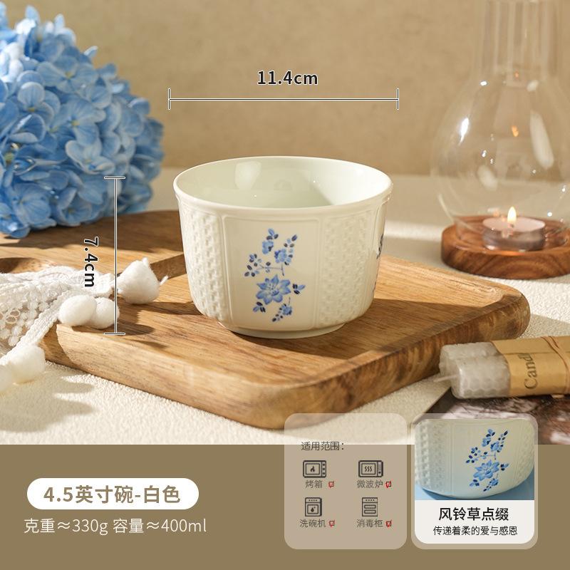 French Blue Flower Retro Tableware Set, High-Value Ceramic Bowls, Plates, Bowls, Housewarming, New Year'S Dish Set, Household