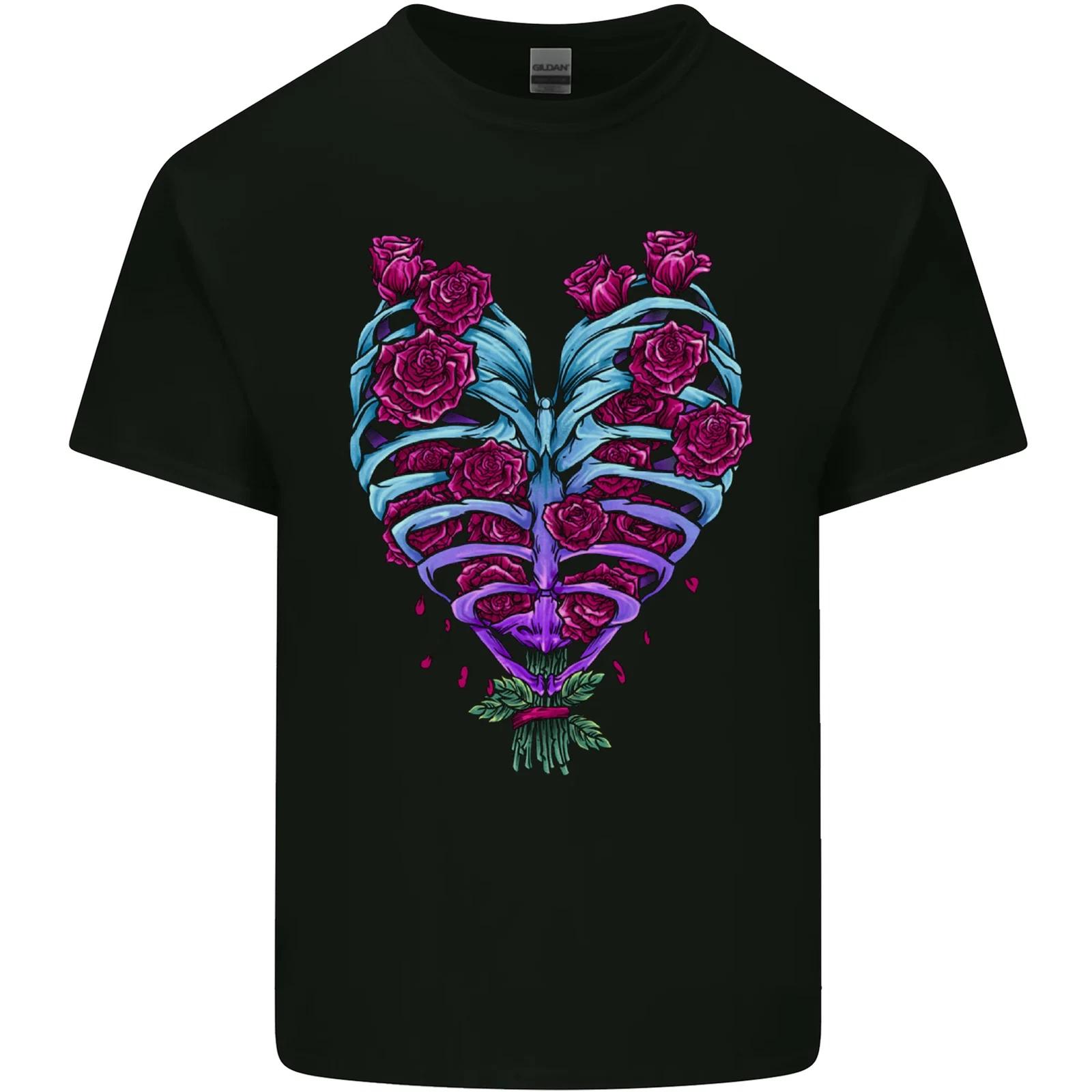 A Gothic Heart With Roses Skull Kids T-Shirt Childrens XL