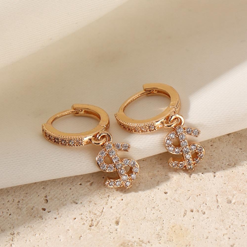 

1 пара модных серег-подвесок в виде долларов США для женщин, ювелирные изделия с кубическим цирконием, повседневные аксессуары для свадьбы и вечеринки белый