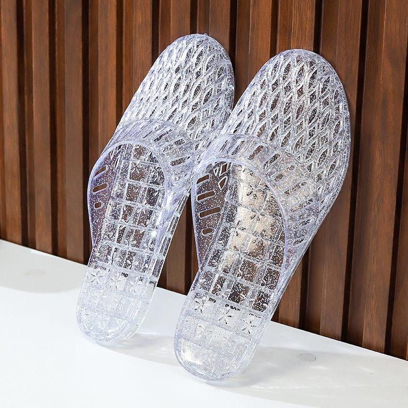 Flat Heeled Half Slipper Women's Crystal Transparent Jelly Plastic Hollow Anti Slip Shower Room In Summer