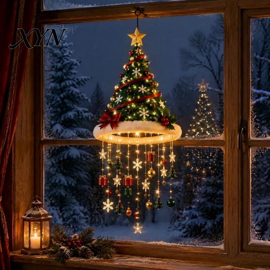 Vorgeleuchteter festlicher Anhänger Weihnachtsbaum-Hängeornament mit LED-Lichtern, Beleuchteter Stern-Topper, Leuchtende Veranda-Eingang-Ornamente Weihnachten für Innen