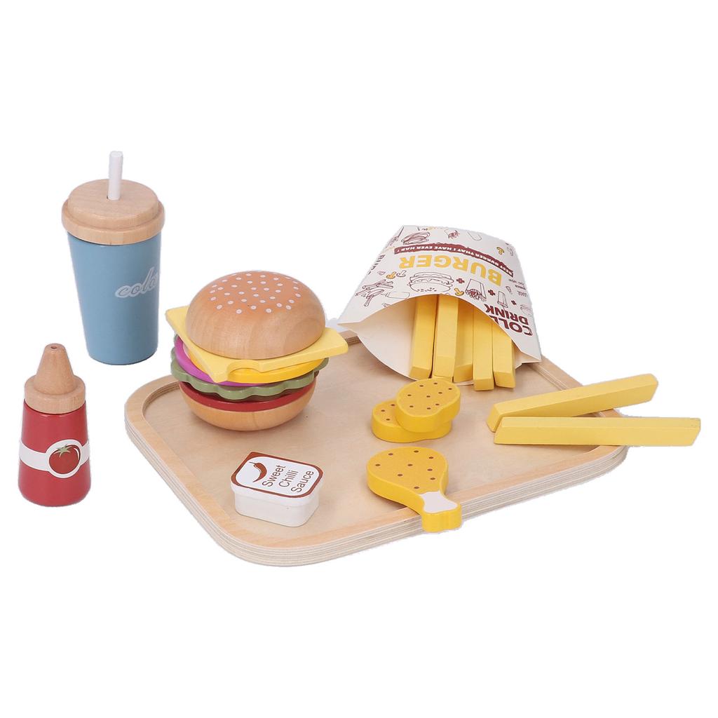 Set Hamburger Fast Food din Lemn de Jucărie Realist Educativ Accesorii de Bucătărie Jucărie pentru Băieți Fete