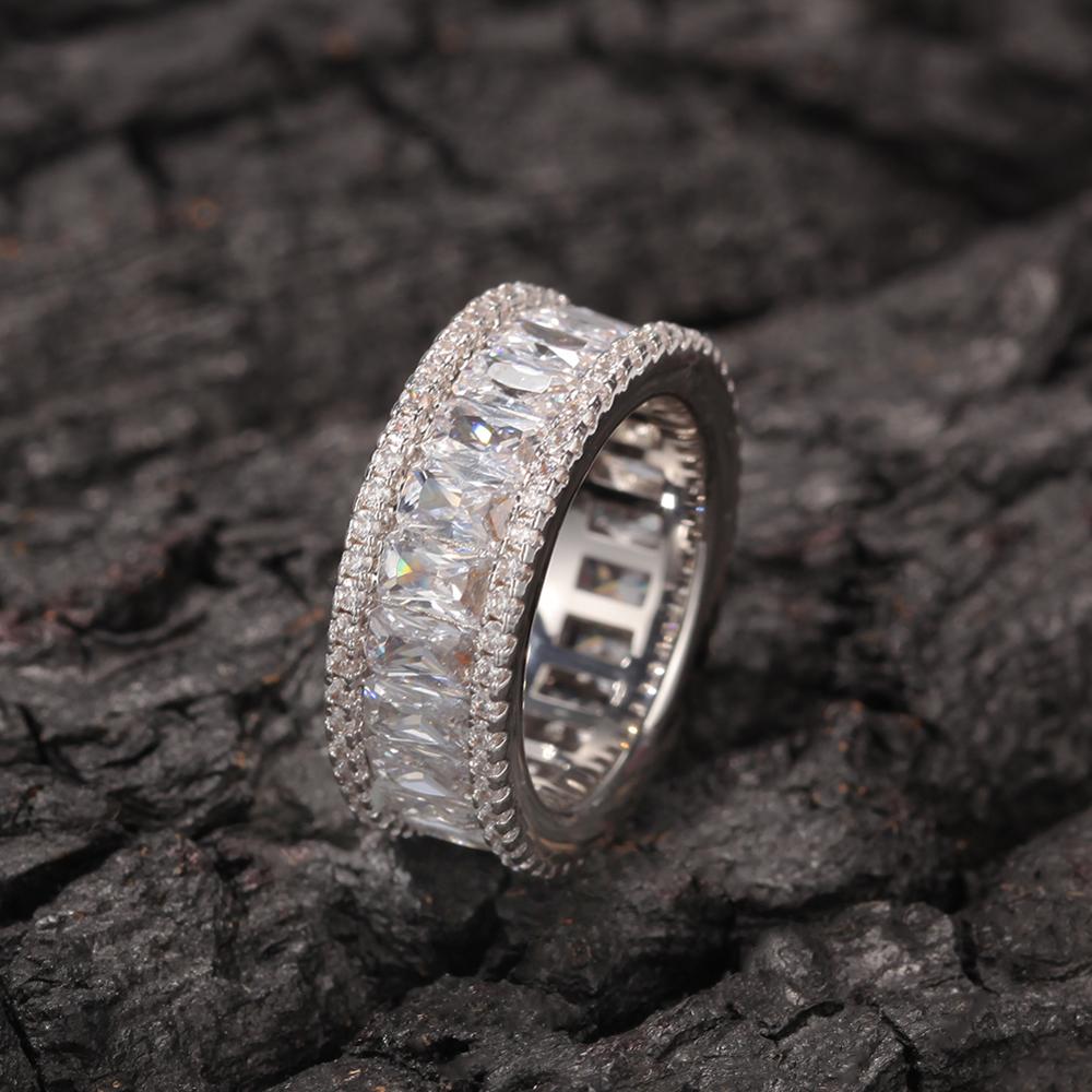 THE BLING KING Baguettecz Ring New Style 8mm Square Zirconia Stones Hiphop Punk Jewelry Male Fashion Finger Circle Gift