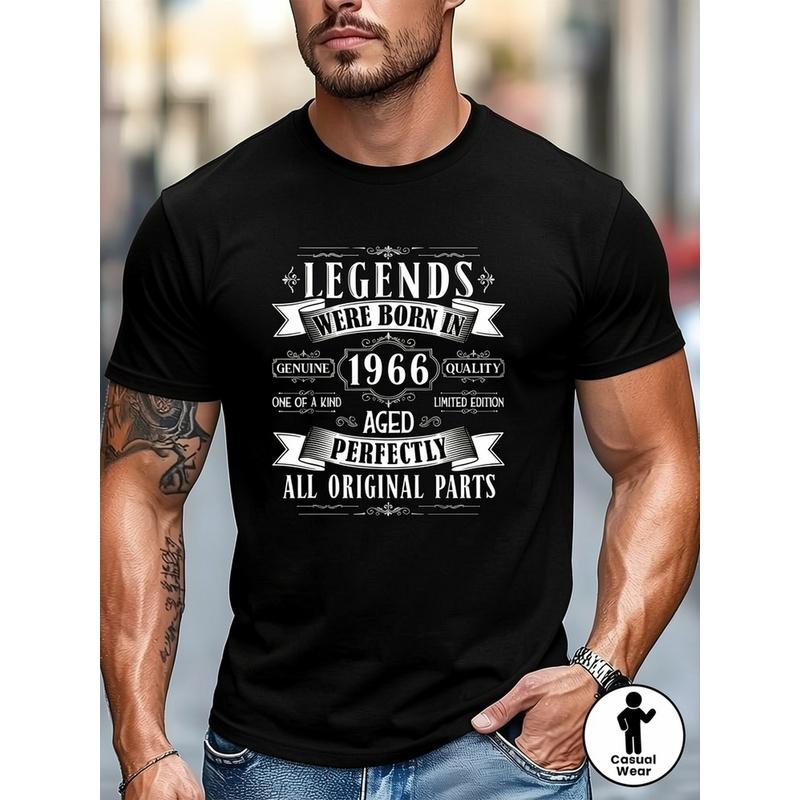 Men'S 1966 Vintage Limited Edition T-Shirt - 59Th Birthday Gift Suitable For 1966 Birth Year Celebration, Bohemian Crew Neck Short Sleeve Shirt With