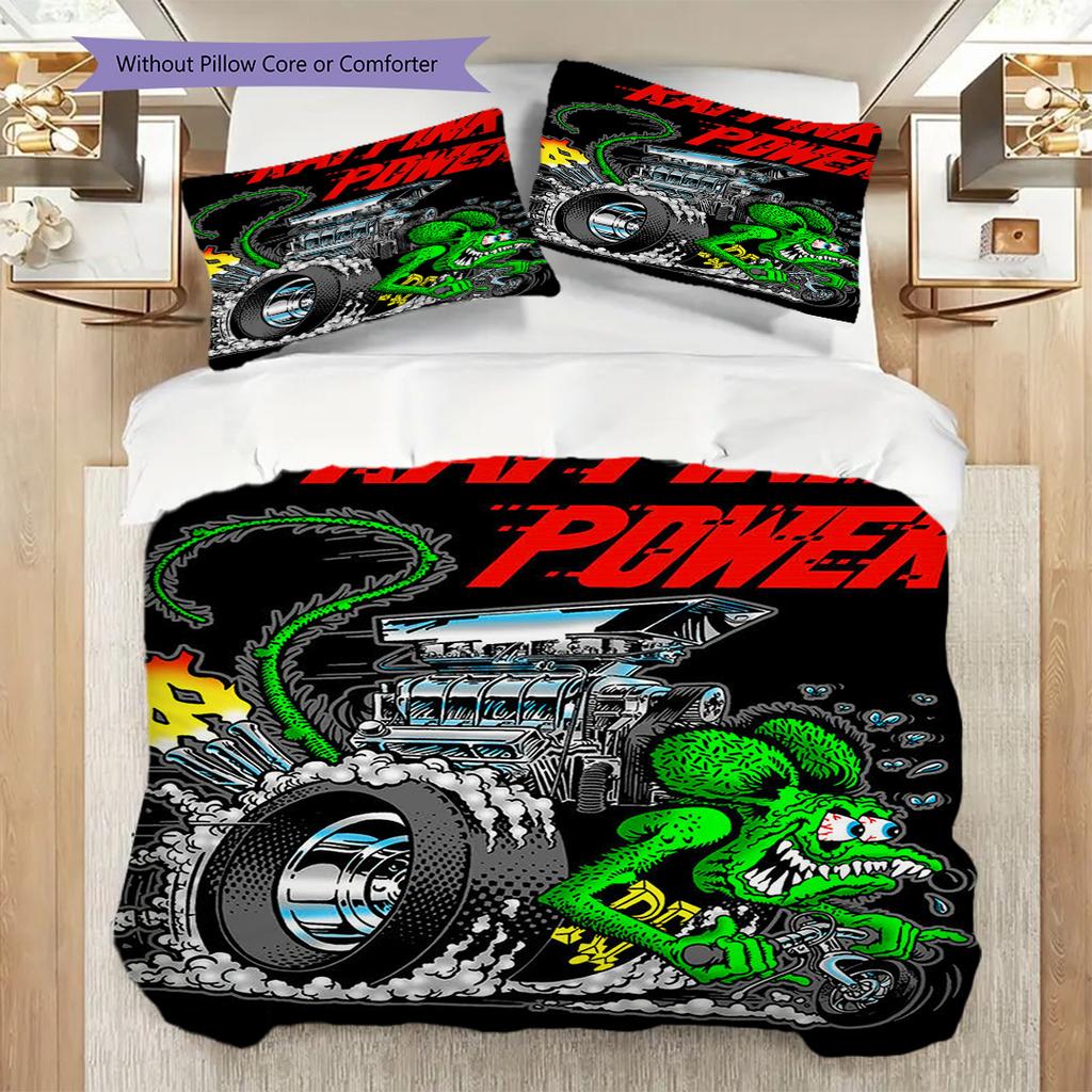 Rat Finks Wild Ride Three-piece set (1 * duvet cover + 2 * pillowcase, without core) 2D Flat Soft and comfortable Duvet cover and pillowcase