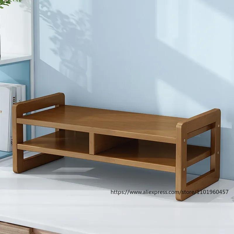Bamboo Wooden Monitor Stand for Home Office Storage with Computer Riser Shelf and Desk Organizer