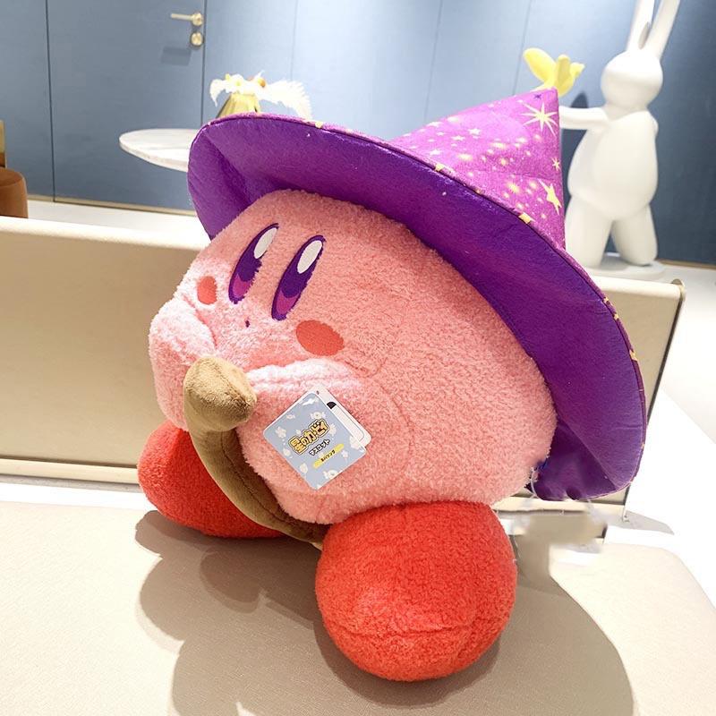 Qd New Star Kirby Magician Plush Toy Cute Flying Broom Halloween Edition 33cm