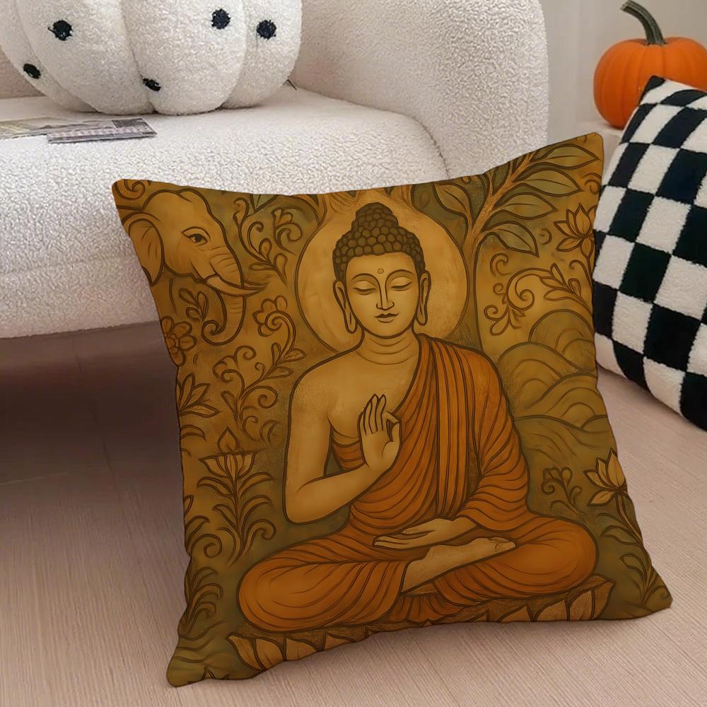 Traditional Indian BBuddhism BBuddha Cushion Cover Throw Pillow Cover Hidden Button Durable Polyester Chair Cushion