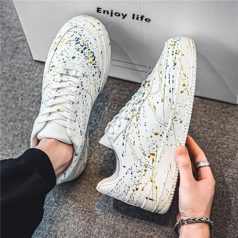 Little White Shoes Men's Autumn Air Force Splashing Ink No. 1 Casual Youth Board Shoes Versatile Sports 2024 New Trendy Shoes